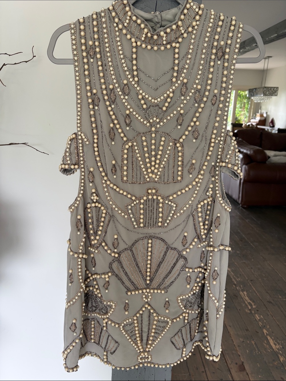 Beaded Embellished Sleeveless Shift Dress in TaupeASOS design - Picture 6 of 10